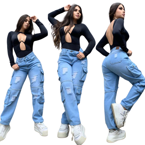 PANTALON JEANS CARGO MUJER