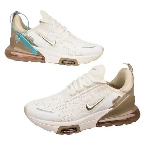 Zapatillas Nike Air Max 270 mujer blancas y doradas, par completo.