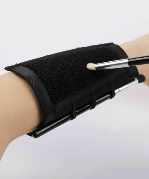Braçadeira Limpa Pincel para Maquiadores - SHEIN SHEGLAM - Braçadeira de limpeza de pincel de maquiagem, nylon preto profissional braço de limpeza elástico interruptor de esponja material elástico elástico para limpeza de escova