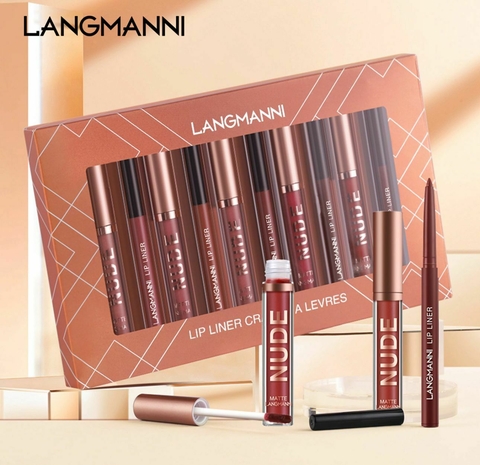 KIT COM 12 PEÇAS - 6 BATONS LIQUIDOS MATTE E 6 LAPIS DE BOCA - LANGMANNI - IMPORTADO