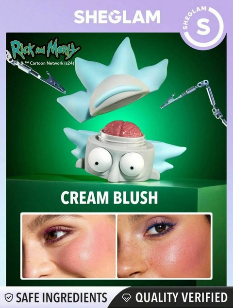 BLUSH EM CREME - CREAM BLUSH FORMATO DE CEREBRO - ROSA BEBE - COLEÇÃO RICK AND MORTY - SHEIN SHEGLAM