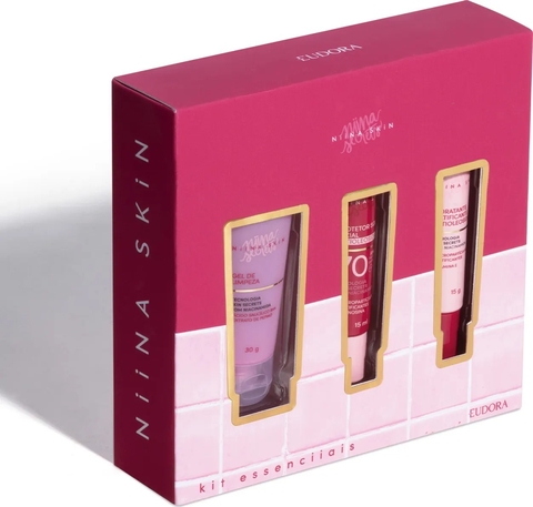 Kit Essenciiais Niina Skin: Gel de Limpeza 30ml + Hidratante Matificante 15g + Protetor Solar 15ml