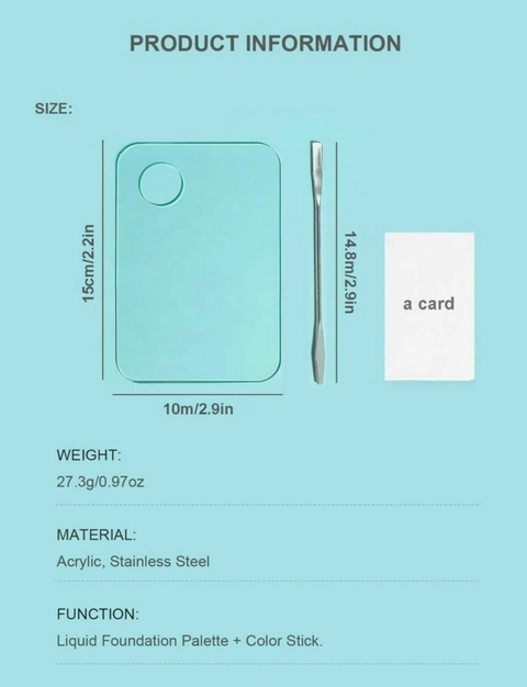 PLACA E ESPATULA DE ACRILICO PARA MAQUIADORES - ACESSORIO PARA MISTURA DE BASE - SHEIN SHEGLAM - QUADRADA TRANSPARENTE