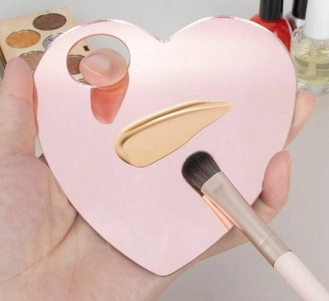 PLACA DE ACRILICO ROSA - PARA MAQUIADORES - ACESSORIO PARA MISTURA DE BASE - SHEIN SHEGLAM - CORAÇÃO ROSA METÁLICO