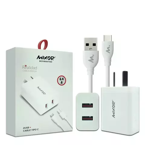 CARGADOR CELULARES 6.4A - REALIDAD - 2 USB - TIPO C