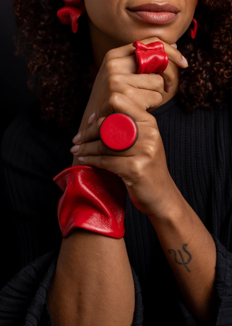 Anel Disco PP Couro Legítimo - Vermelho - comprar online