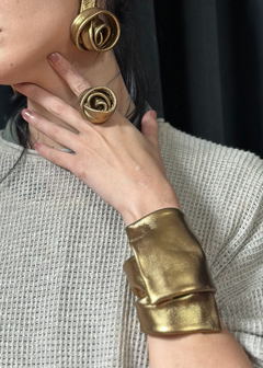 Anel Flor Couro Legítimo - Bronze - comprar online