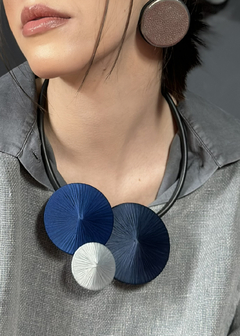 Colar Trio Curto - Azul com Cinza