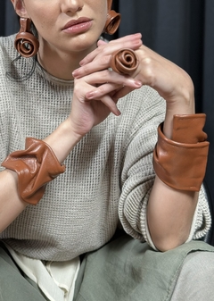 Anel Flor Couro Legítimo - Terracota - PONTO ATELIER