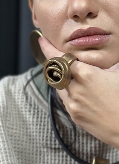 Anel Flor Couro Legítimo - Bronze