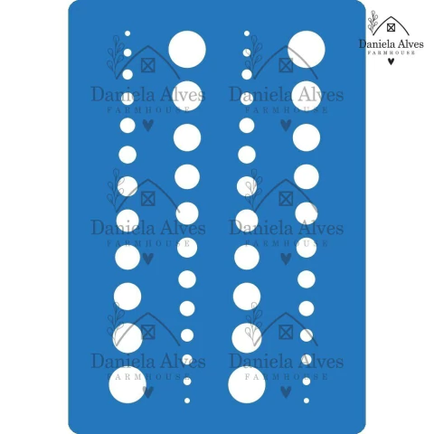 Stencil com padrões de círculos em diferentes tamanhos organizados em colunas