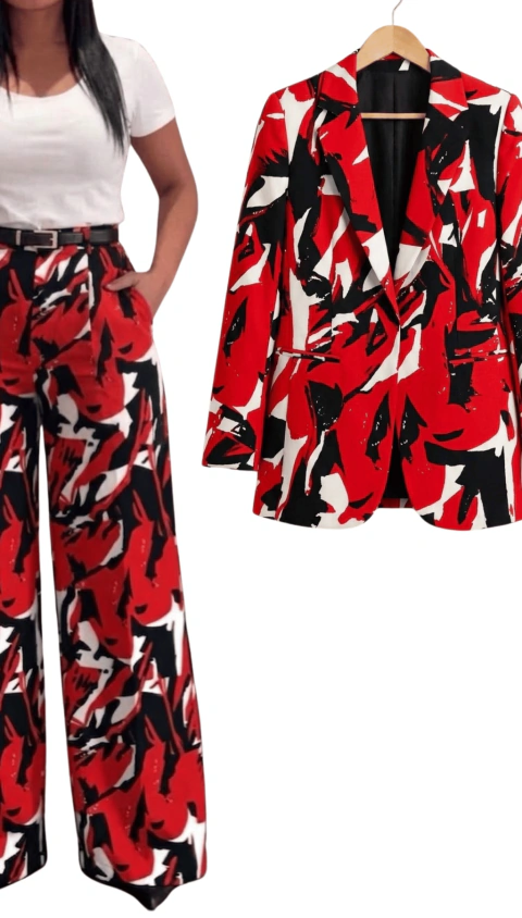 PREVENTA 25 SEPTIEMBRE CONJUNTO LORI RED (CHAQUETA + PANTALON PALAZO CON FAJA)