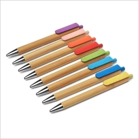 #342BO Boligrafo bambu y trigo color con logo
