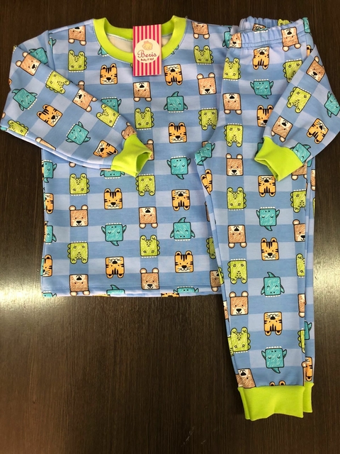 Pijama moletom flanelado pluma azul desenho BCJ2025