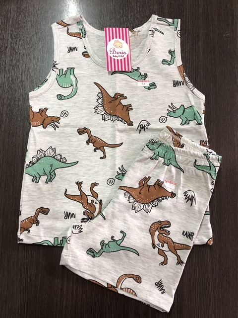 Pijama regata algodão Dino cinza BCJ383