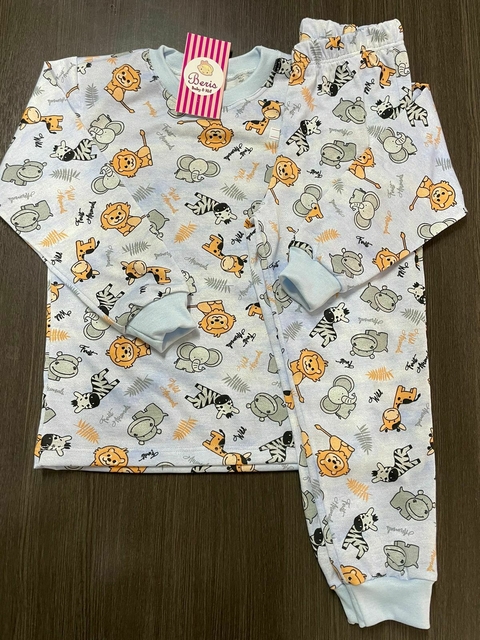 Pijama malha animais azul longo bcj948