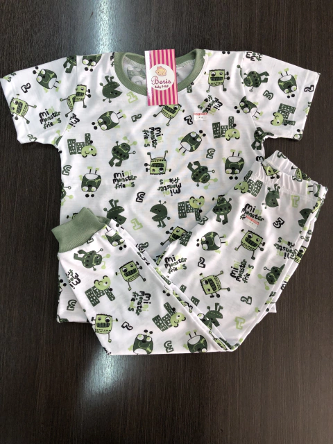 Pijama malha robô verde camiseta e calça BCJ188
