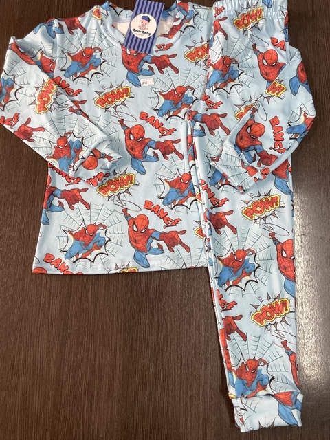 Pijama suede longo Homem Aranha azul 1582