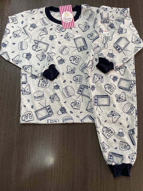 Pijama malha longo sanduíche cinza BCJ461