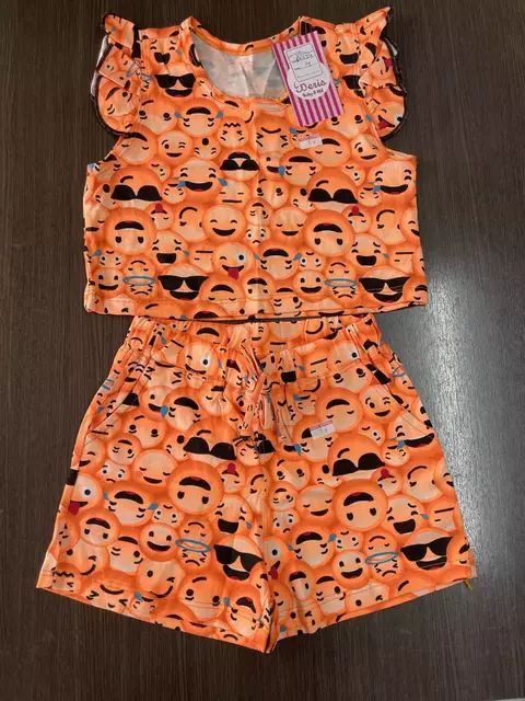 Conjunto cropped com shorts com bolso algodão laranja