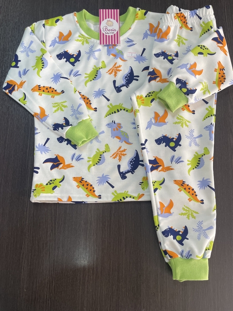 Pijama moletom flanelado pluma Dino branco colorido BCJ496