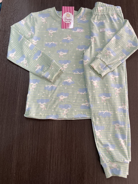 Pijama longo algodão com elastano coelho na nuvem BCJ604