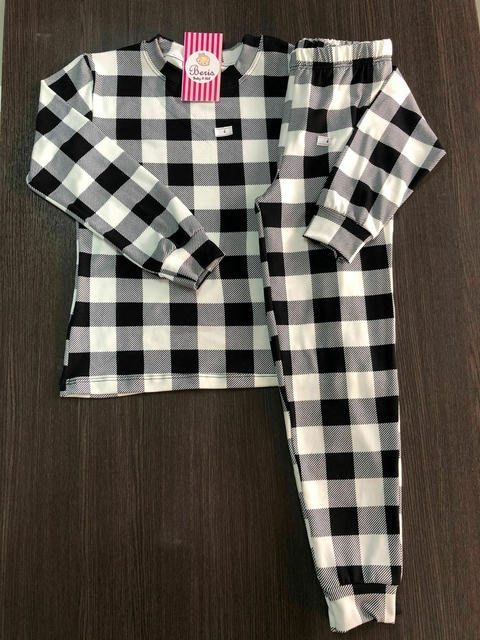 Pijama suede xadrez preto e branco bcj952