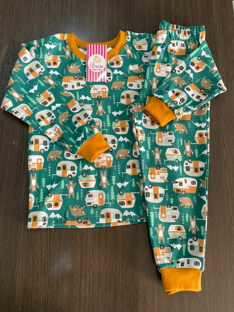 Pijama suedine urso verde longo bcj975