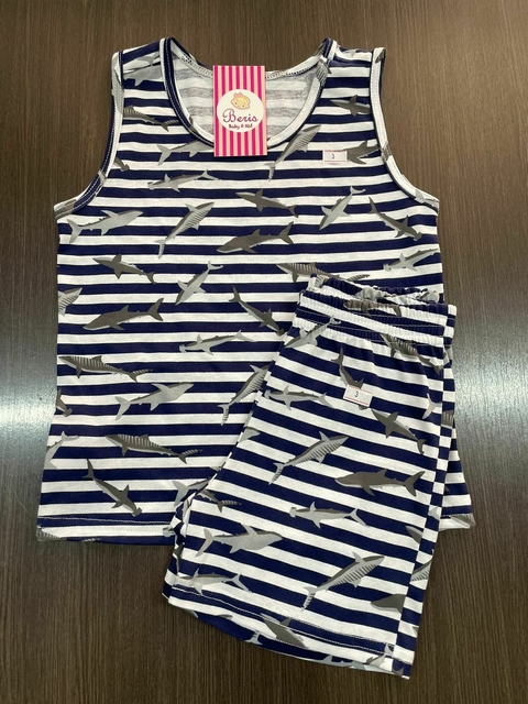 Pijama algodão regata tubarão com listra bcj 1055