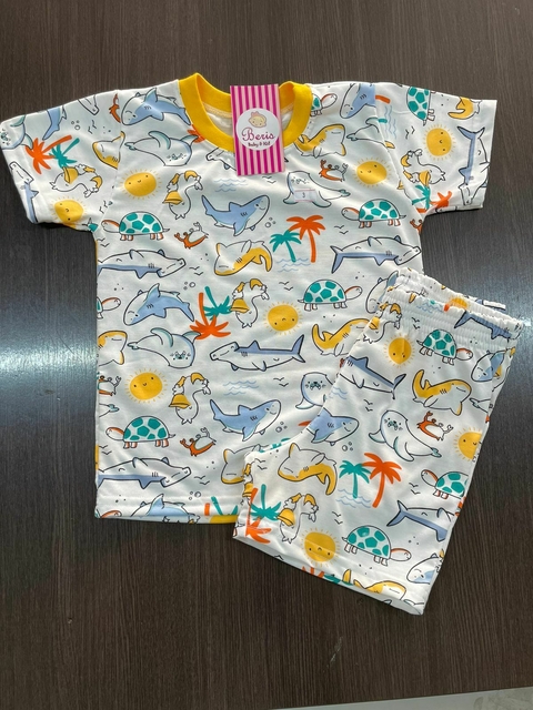 Pijama malha fundo do mar com amarelo bcj 1056