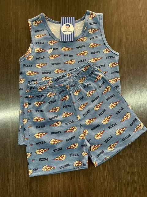 Pijama regata algodão Pizza azul bcj 1160