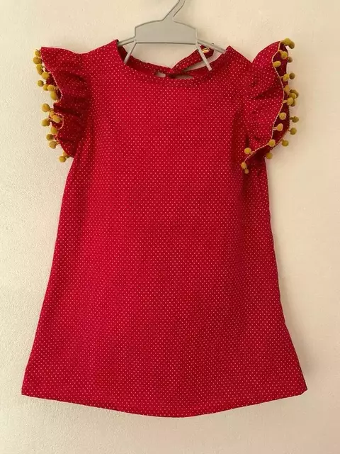 Vestido Manu poa vermelho algodão tricoline B3797