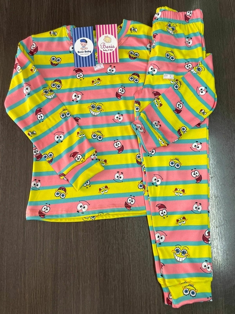 Pijama suede longo Bob Esponja listra 1323