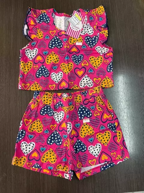 Conjunto algodão coração cropped +shorts com bolso 164