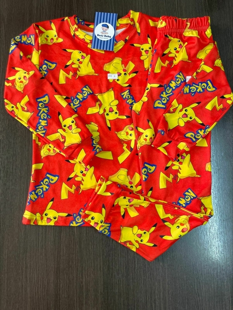 Pijama suede longo Pikachu Pokemon laranja 1481