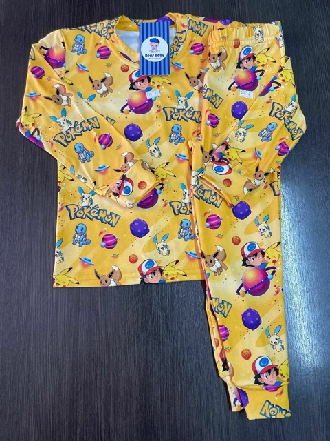 Pijama suede longo Pokemon amarelo 1561
