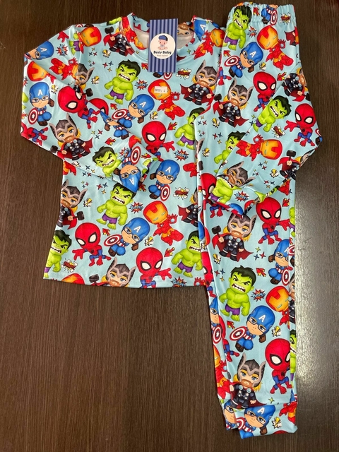 Pijama suede longo Mini Heróis azul 1578