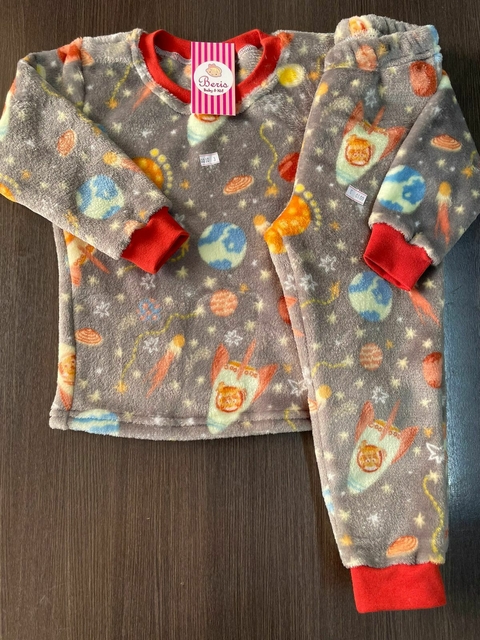Pijama fleece espacial cinza com terracota 1619