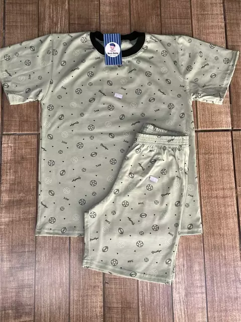 Pijama algodão Adulto masculino NYC verde com bolas 1803