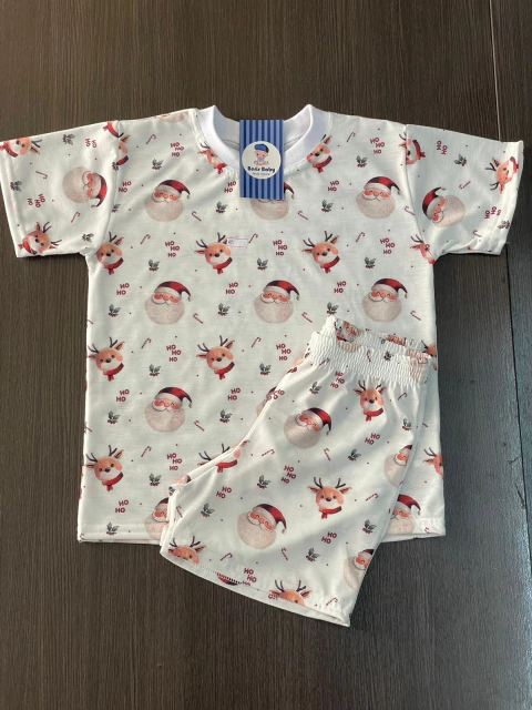Pijama malha PP Natal off white menino com gola branca 1881 - comprar online