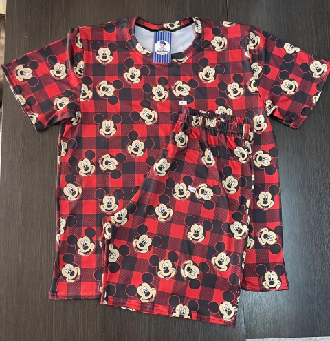 Pijama suede masculino adulto Natal xadrez Mickey vermelho 1944 - comprar online