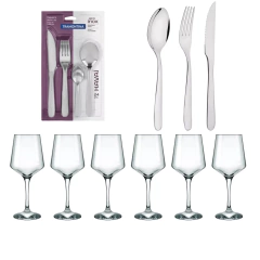 Kit 24 Cubiertos Tramontina Havai + 6 Copas Brunello 490ml