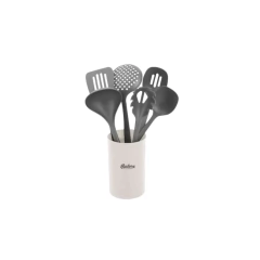 Set 6 Utensilios Hudson Cocina Nylon Con Recipiente Blanco