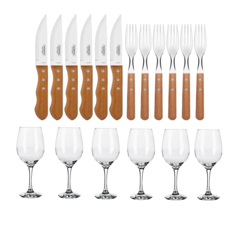 Kit 12 Cubiertos Tramontina Dynamic Jumbo + 6 Copas Barone