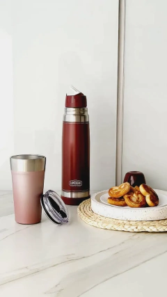 Set Termo Lumilagro Acero Inoxidable Bordo + Mate Pampa Blanco - Destapa la Olla