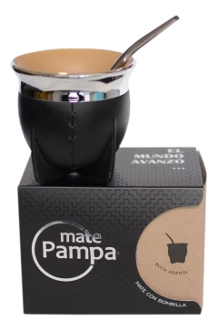 Imagen de Set Termo Lumilagro Acero Inoxidable 750ml + Mate Pampa Negro