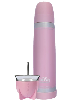 Set Termo Lumilagro Acero Inoxidable Rosa + Mate Pampa Rosa