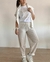 Pantalon lino rayado Beige mom
