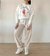 Pantalon lino rayado Beige mom - comprar online