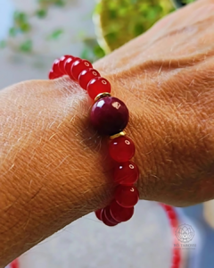 Conjunto Colar e Pulseira Pedra Jade Vermelha e Rubi - comprar online